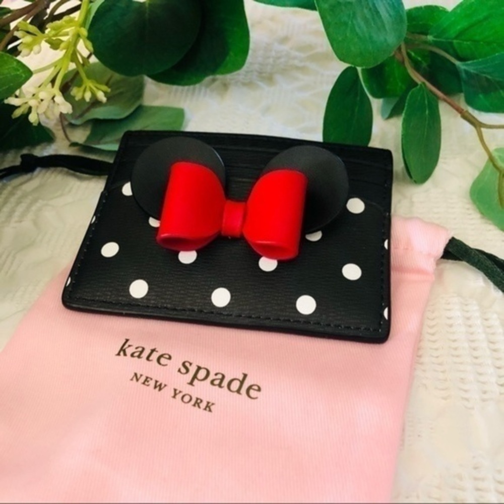 Kate Spade x Disney Minnie Mouse Polka Dot Cardholder Black Red Bow NWT